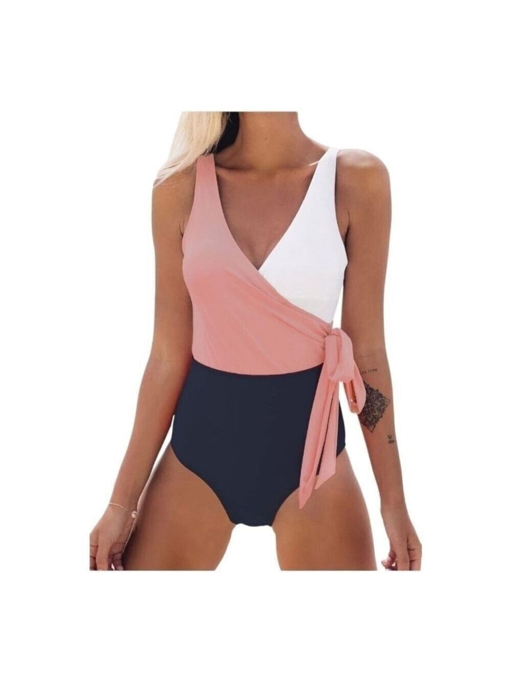 CUPSHE One Piece Swimsuit Wrap Color Block Tie Side Size Sm.